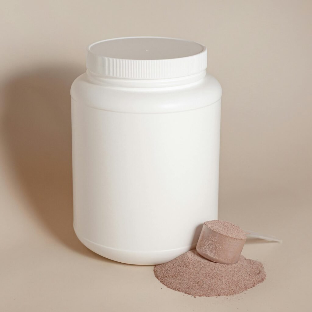 white protein powder box